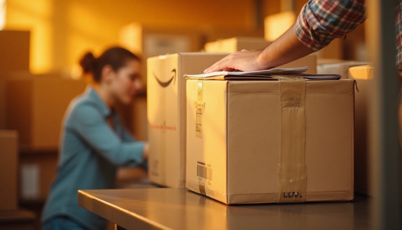 Photo: A package being prepared at an FBA warehouse.